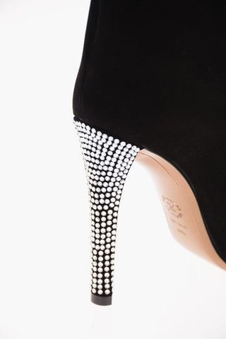 Suede Leather CHRISTIE Ankle Booties with Rhinestoned Point and Heel 11cm