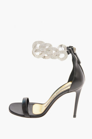 10 cm leather and rhinestone embellished ELSA Ankle-strap sandals