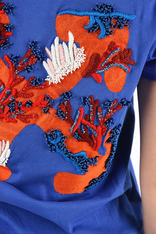 T-Shirt girocollo con Ricamo Corallo