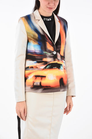 printed center vent notch lapel 2-button blazer