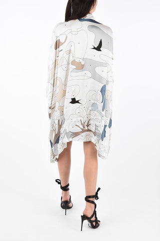 Printed Asymmetrical Flared Shirtdress