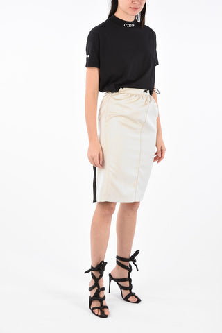 split-back hem below knee skirt