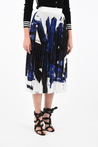 Blue Brushstroke Silk Accordion Skirt