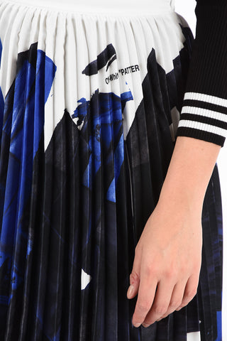 Blue Brushstroke Silk Accordion Skirt