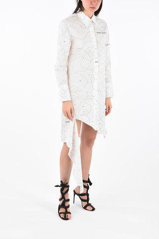 Puzzle-Print Asymmetric Shirtdress