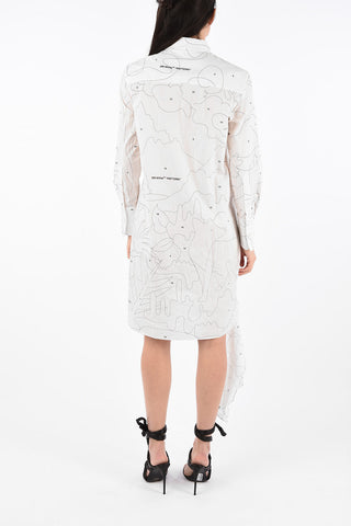 Puzzle-Print Asymmetric Shirtdress