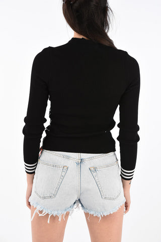 Ribbed Crewneck Sweater with Logo Side Band