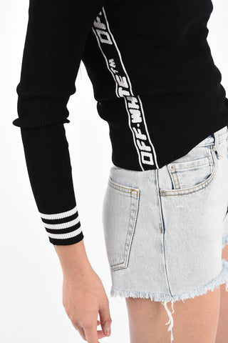 Ribbed Crewneck Sweater with Logo Side Band