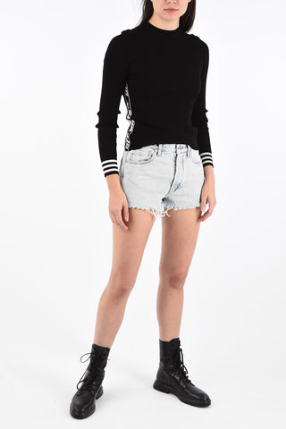 Ribbed Crewneck Sweater with Logo Side Band