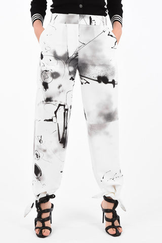 Abstract-Print FUTURA Palazzo Pants with Bow Ankle