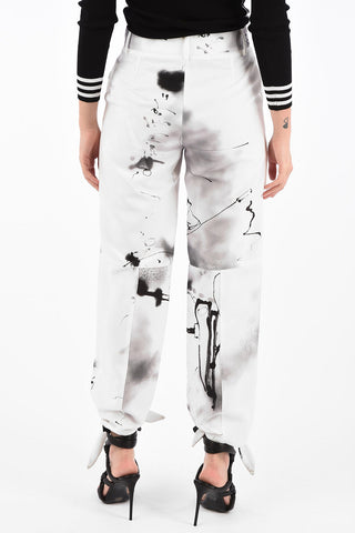 Abstract-Print FUTURA Palazzo Pants with Bow Ankle