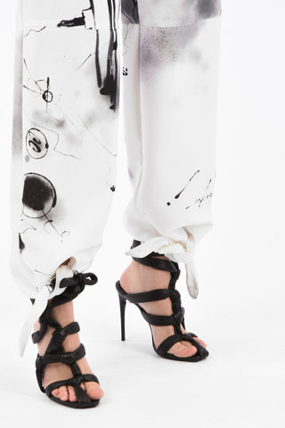 Abstract-Print FUTURA Palazzo Pants with Bow Ankle