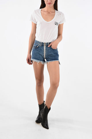 Shorts in Denim con Chiusura Zip