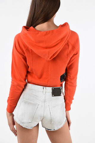 Terry Lace up Crop Sweatshirt with Hood