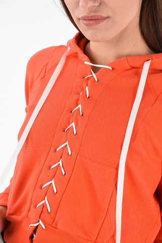 Terry Lace up Crop Sweatshirt with Hood