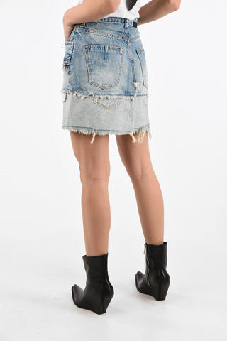 Frayed Hem Denim Lace up Mini Skirt