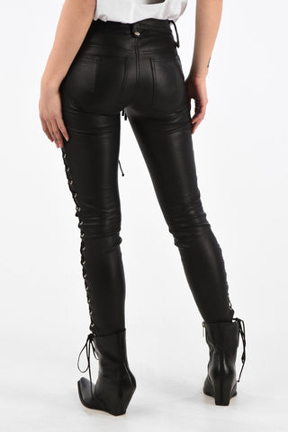 Mid Rise Leather Lace up Pants