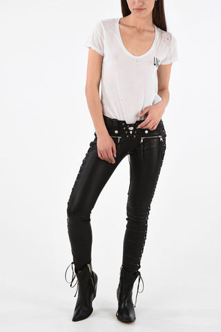 Mid Rise Leather Lace up Pants