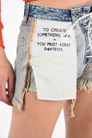 Shorts Lace up in Denim Effetto Vintage