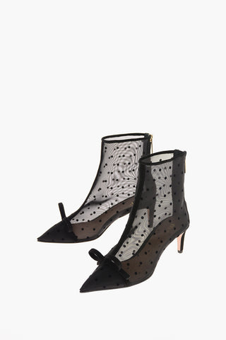 6cm Polka Dots Leather and Fabric Booties with Bow