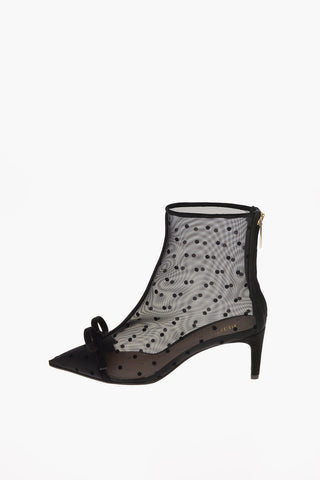 6cm Polka Dots Leather and Fabric Booties with Bow
