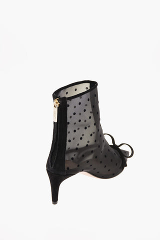 6cm Polka Dots Leather and Fabric Booties with Bow