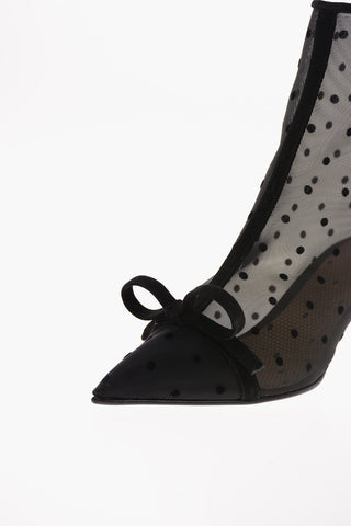 6cm Polka Dots Leather and Fabric Booties with Bow