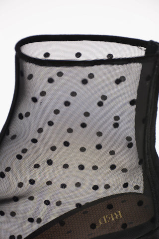 6cm Polka Dots Leather and Fabric Booties with Bow