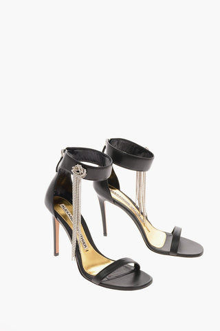 12cm leather Ankle-strap sandals With rhinestone embellished