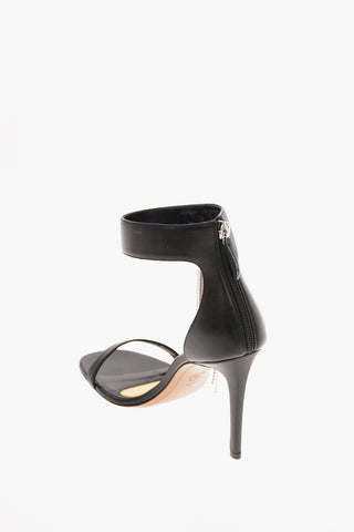 12cm leather Ankle-strap sandals With rhinestone embellished