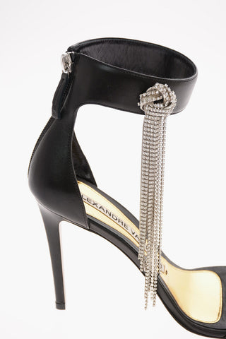 12cm leather Ankle-strap sandals With rhinestone embellished