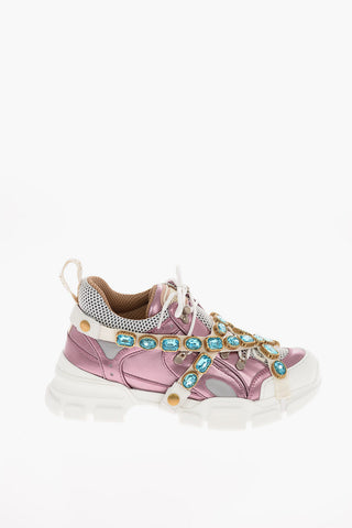Leather and Fabric Sneakers with Jewel Applications