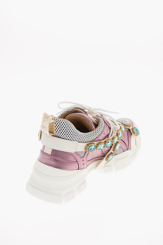 Leather and Fabric Sneakers with Jewel Applications