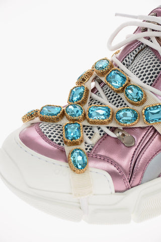 Leather and Fabric Sneakers with Jewel Applications
