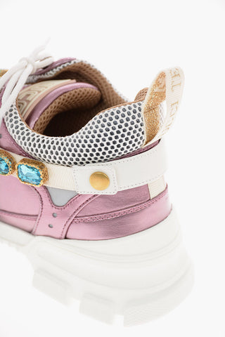 Leather and Fabric Sneakers with Jewel Applications
