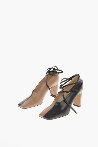 9cm leather ISA Square Toe Ankle-strap pumps