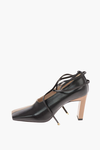 9cm leather ISA Square Toe Ankle-strap pumps