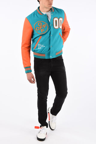 Giubbotto Varsity con Dettagli in Pelle