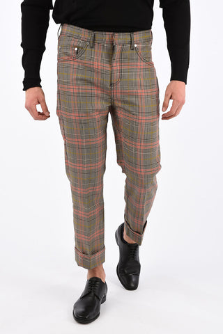 prince of Wales Low-rise waist cuffed hem trousers