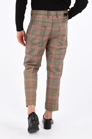 prince of Wales Low-rise waist cuffed hem trousers
