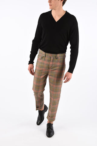 prince of Wales Low-rise waist cuffed hem trousers