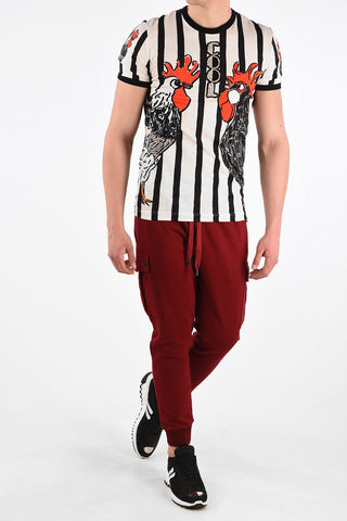 T-Shirt Stripe ROOSTER Con Ricamo 