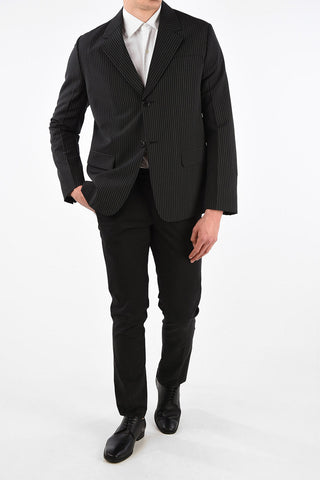 Pencil Striped Virgin Wool Notch Lapel Blazer