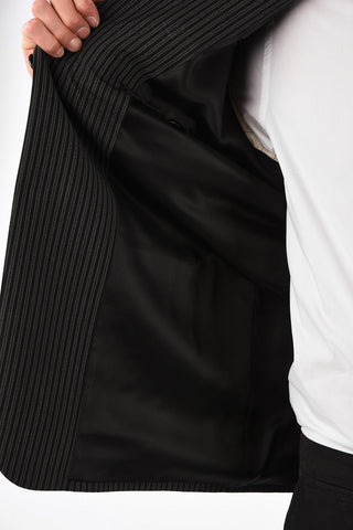 Pencil Striped Virgin Wool Notch Lapel Blazer