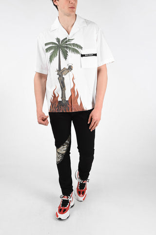 Short Sleeve BURNING SKELETON BOWLING Shirt