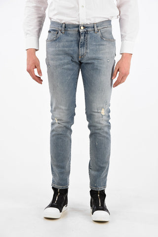 Jeans Slim Fit Distressed in Cotone Stretch 17 Cm