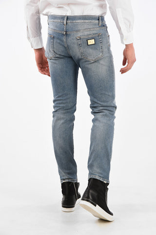 Jeans Slim Fit Distressed in Cotone Stretch 17 Cm