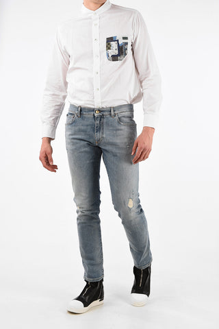 Jeans Slim Fit Distressed in Cotone Stretch 17 Cm