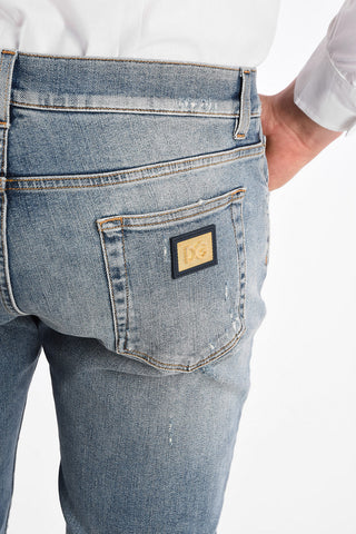 Jeans Slim Fit Distressed in Cotone Stretch 17 Cm