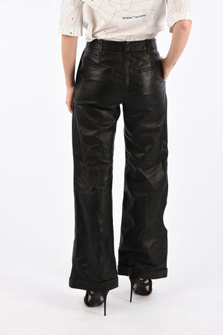 Pantalone Palazzo in Pelle Cut Out